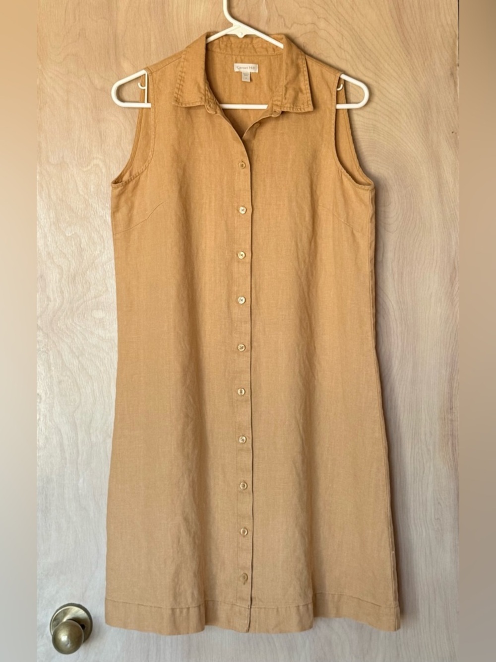 Garnet Hill Classic Linen Shirtdress in Mango Sleeveless Button Front Women's 4